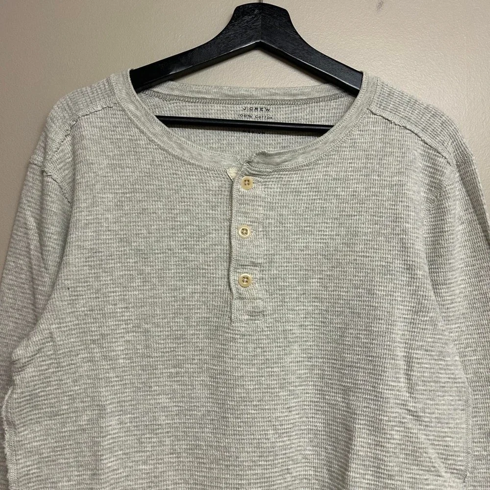 Vintage J. Crew Grey Waffle Knit Henley Thermal Shirt Mens Medium Y2K 2000s